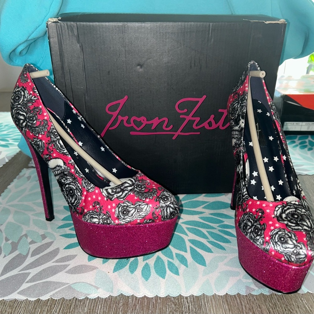 Iron Fist Women's Pink and Black Platform Heels